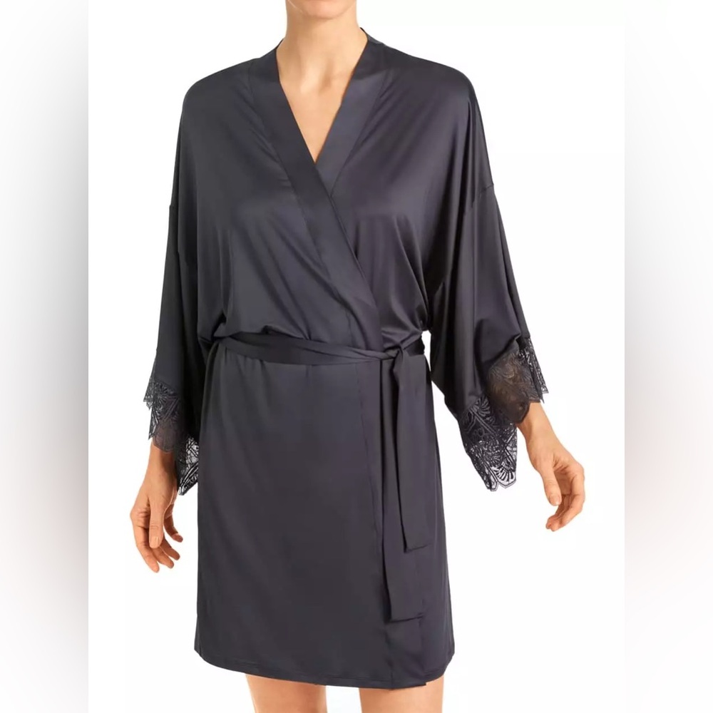 Hanro Women's Wanda Kimono Robe Lace Trim Dust Size L 072908